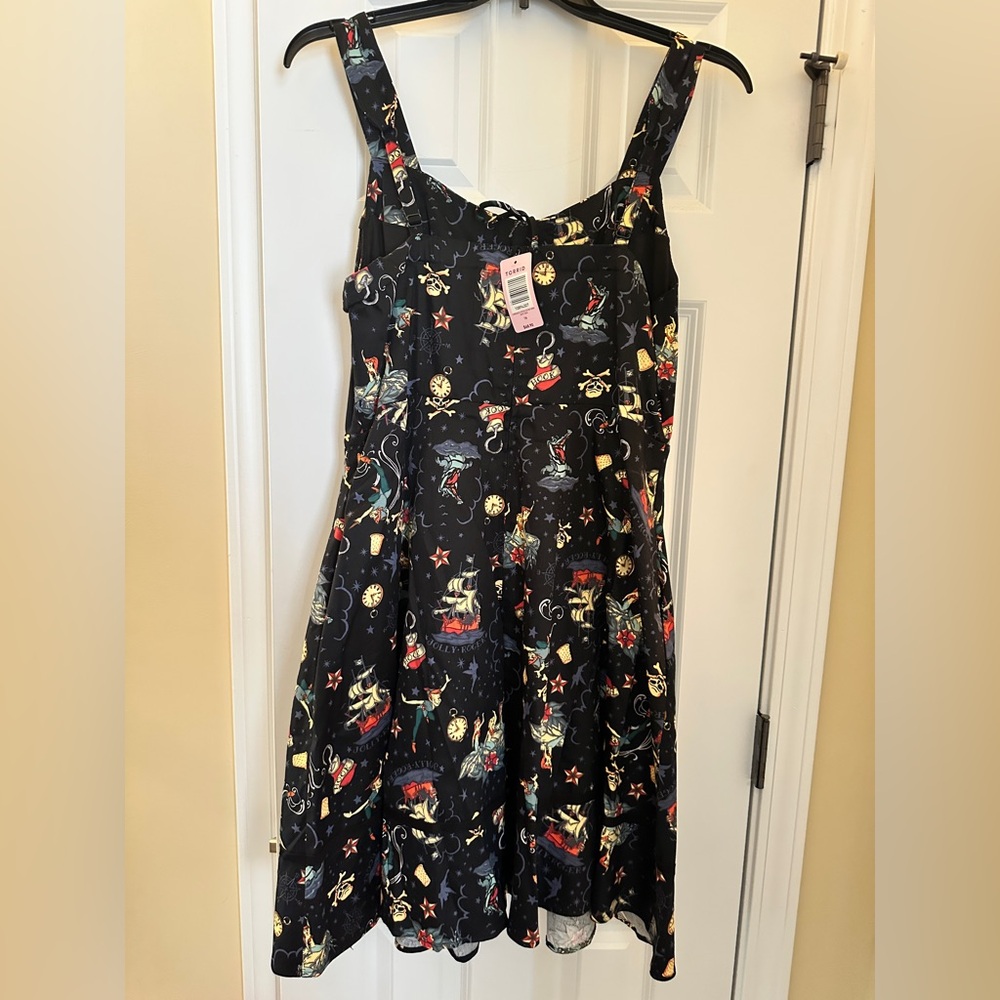 Women’s Torrid x Disney 4 Neverland Tattoo Lace Inset Pin Up Swing Dress Sz 16